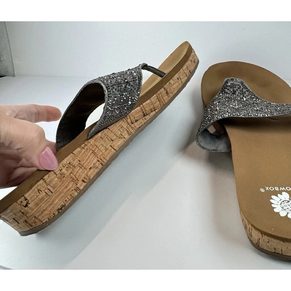 Yellow Box Crystal Wedge Sandals Sz 7 Silver Glitter Rhinestone‎ Flip Flops - Picture 10 of 16